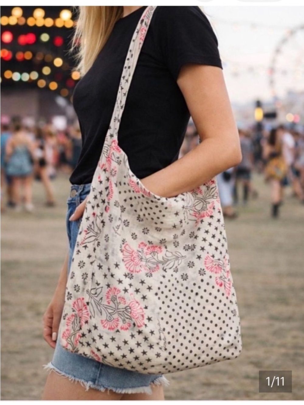 Free People boho floral polka
dot gauze reusable tote bag